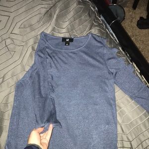 Blue long sleeve tee with slots in the sleeve